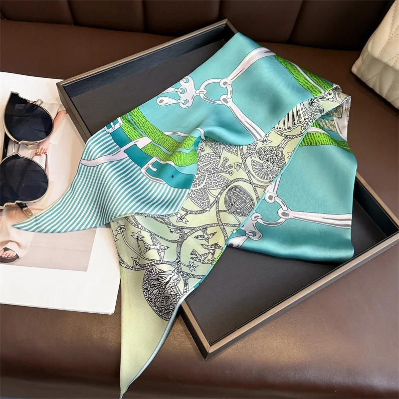Women's Double-sided Print Silk Scarf Thin Ribbon Fashion Long Hair Scarfs Female Skinny Handbag Ribbon Cute Neck Scarves