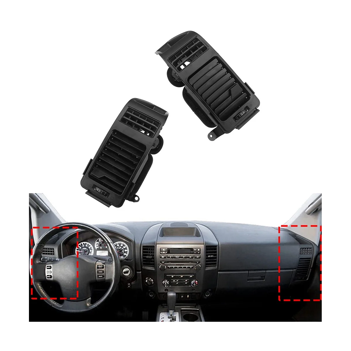 Black 1Pair Left & Right Side A/C Dash Air Vent Cover Trim for Nissan Armada Titan 04-06 68421-9FD0B