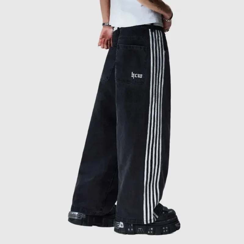 Y2K جينز نسائي بسيط مخطط ومطرز فضفاض وردي Sweatpants الهيب هوب ملابس الشارع الشهير عادية ريترو Harajuku واسعة الساق من قماش الدنيم