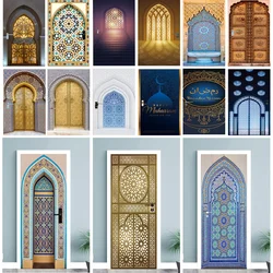 Islamic Mural Door Sticker Self Adhesive PVC Muslim Arch Door Design Wall Art Stickers for Living Room Porch Wall Wallpaper