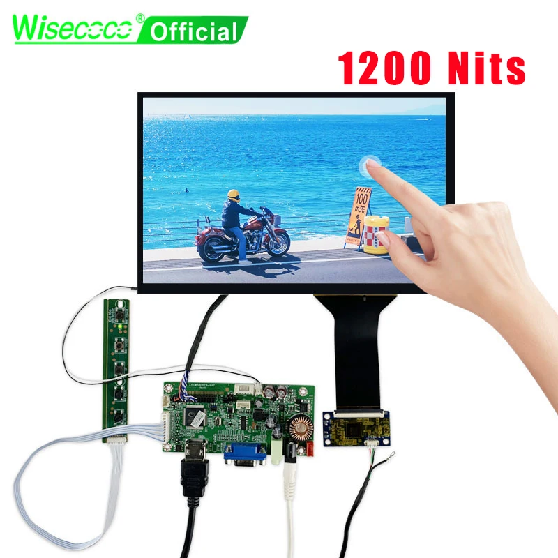 Wisecoco 10.1 inch Sunlight Readable LCD Display Capacitive Touch Screen 1280x800 1200nits High Brightness hdm-i Driver Board