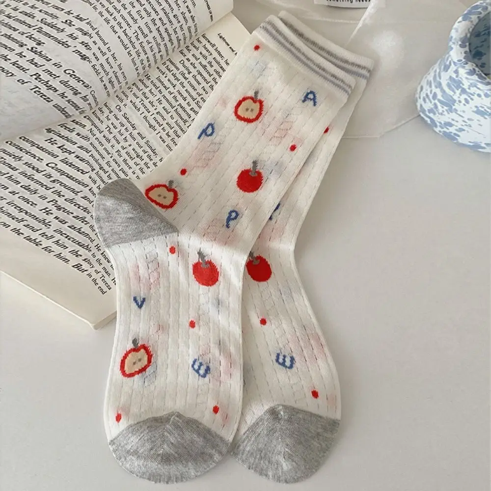 

2Pairs Hosiery Cute Cartoon Cotton Socks Thin Stars Mid-calf Socks Women Dog Breathable Summer Tube Socks Summer