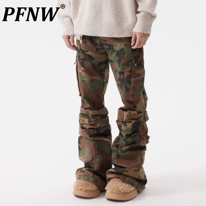 

PFNW Faded Pleated Deconstruction Camouflage Male Pants American Washed Multi Pocket Niche Casual Cargo Trousers Trendy 28W4415