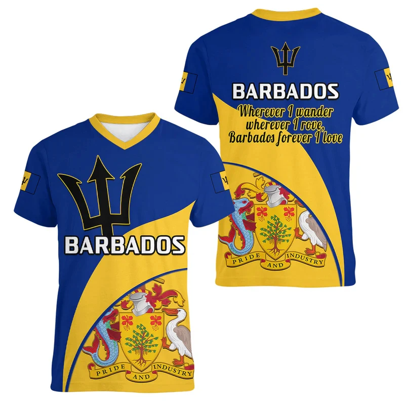 Vintage BB Flag Street Print Male Tee Shirts Hip Hop Street Tshirt Summer Casual Barbados Emblem Graphic Tops Breathable Clothes