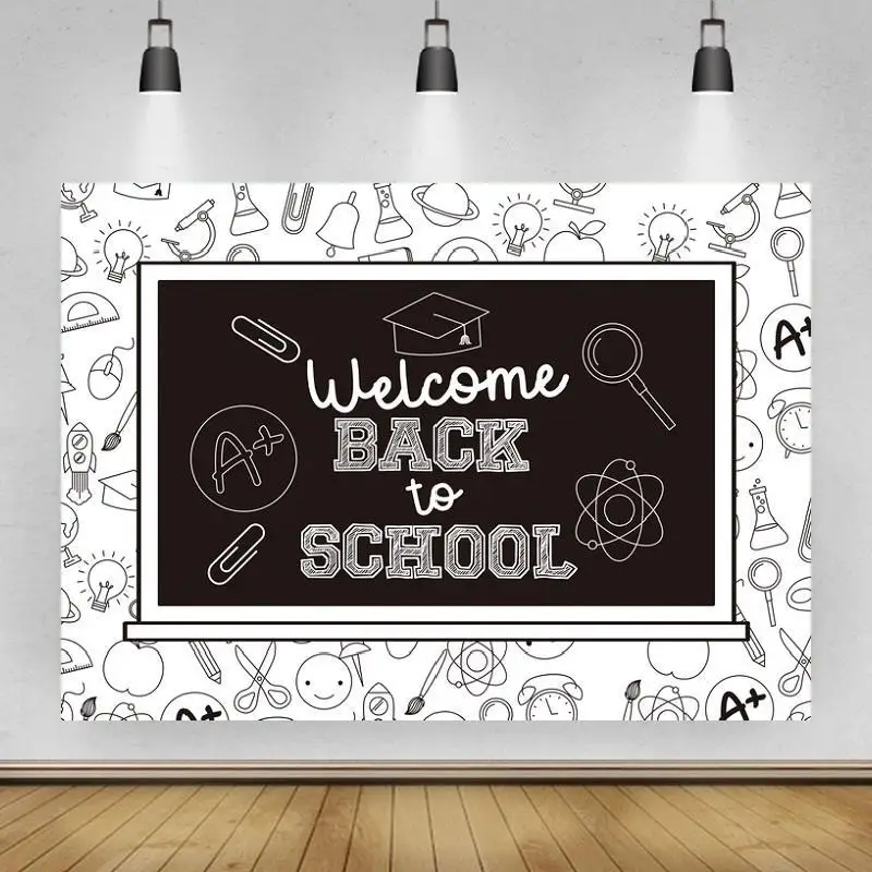 Black White Blackboard Welcome Back To School Portrait Photography Background Vinyl Backdrop Painting Photocall Studio Props