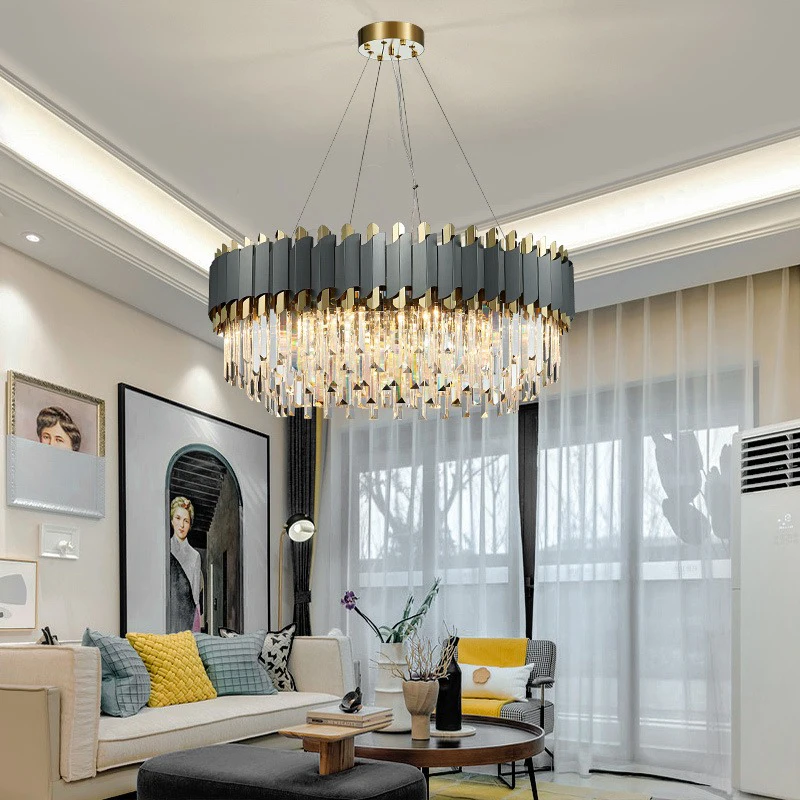 Light Luxury Art Decoration Black Stainless Steel Crystal Chandelier Modern Lighting Living Room Restaurant Pendant Lamp