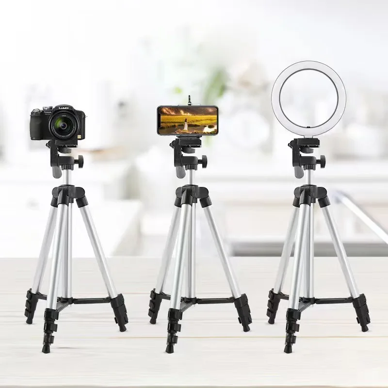 Lightweight Portable Tripods Camera Mount Tripod Stand with Adjustable Height Retractable Phone Clip For Travel Self Photography