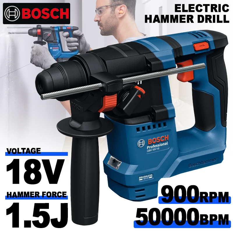 BOSCH GBH 18V-18 Cordless Rotary Hammer Impact Drill Hammer SDS PLUS Professional 18V Brushless Power Tools With Plastic Box