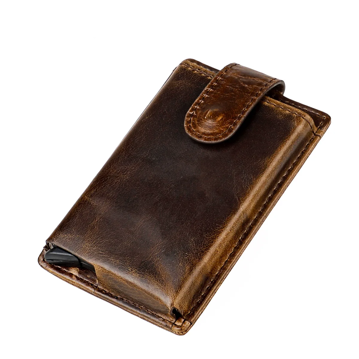 Genuine Leather Automatic Pop Up Card Holder Wallet for Men Short Hasp Male Popup Card Holder
