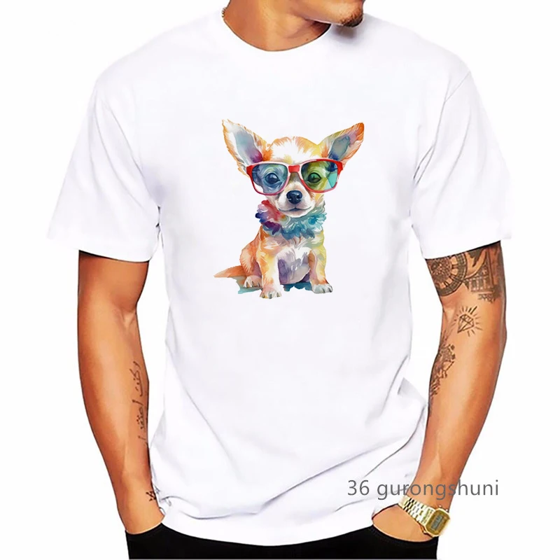 

Kawaii Chihuahua Dog Animal Print Tshirt Men'S Clothing Harajuku Shirt Summer Short Sleeve T-Shirt Homme Summer Tops Tee