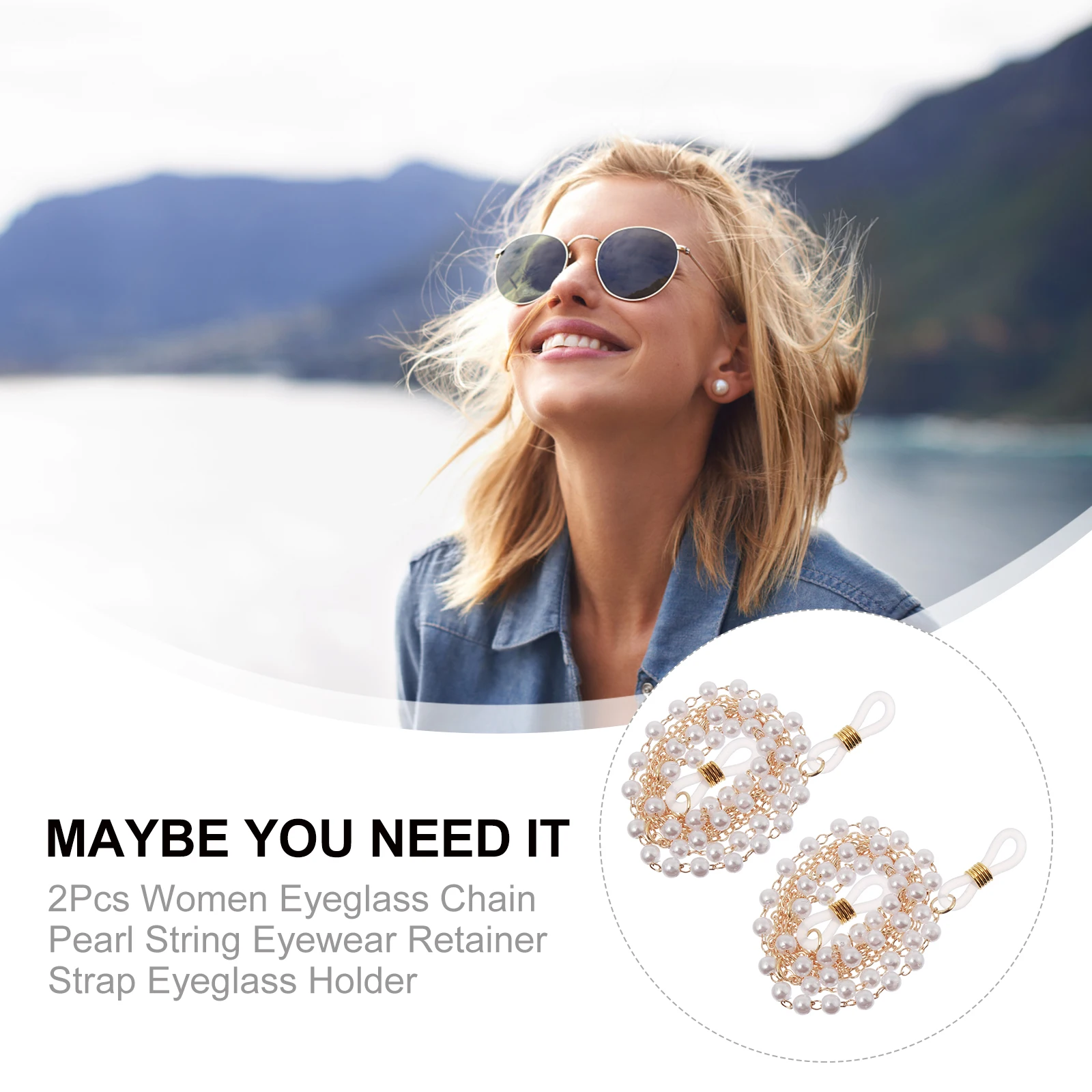 

2 Pcs Pearl Glasses Chain Eyeglass for Face Masks Eyewear Retainer Strap Sunglasses Outing Holder Alloy Sports