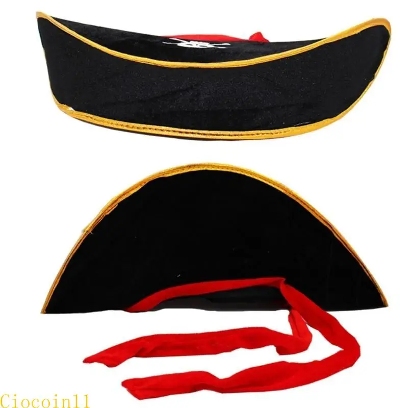 Y1UB Tricorn Hat Costume for Women Men Teenagers for Halloween Party Decorations Black Costume Cosplay Dress-up