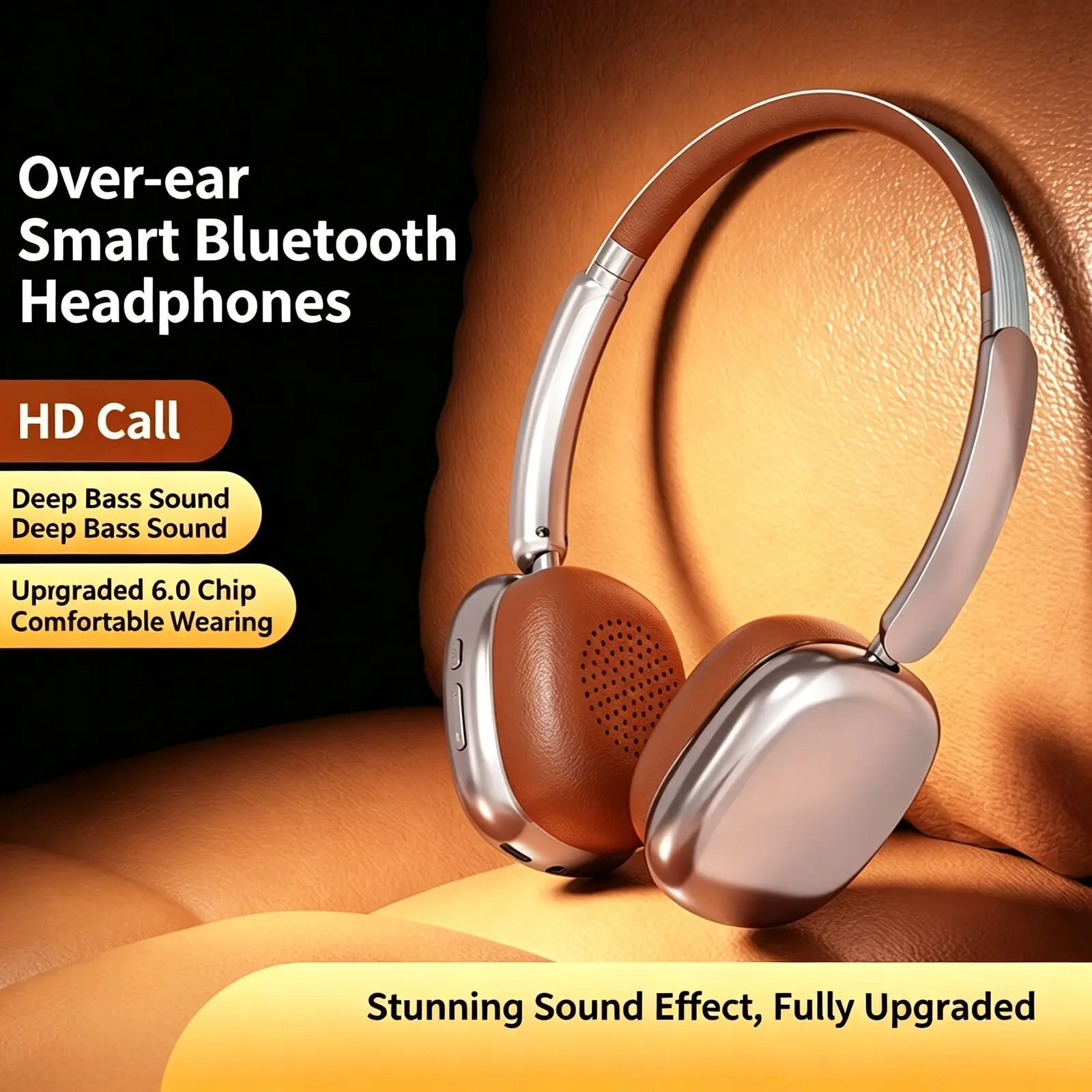 

Bluetooth 6.0 Retro Style Over-Ear Headphones Leather Earmuffs Wireless Call Noise Cancellation 40mm Driver Hifi Stereo Headset