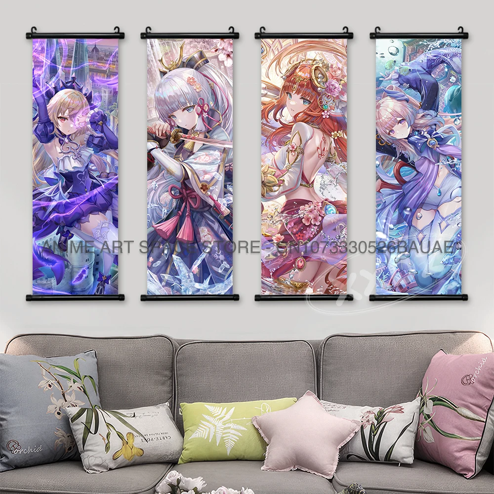 Genshin Impact Hanging Painting Hu Tao Home Decor Canvas Anime Poster Kawaii Jean Scrolls Pictures Klee Children's Room Wall Art