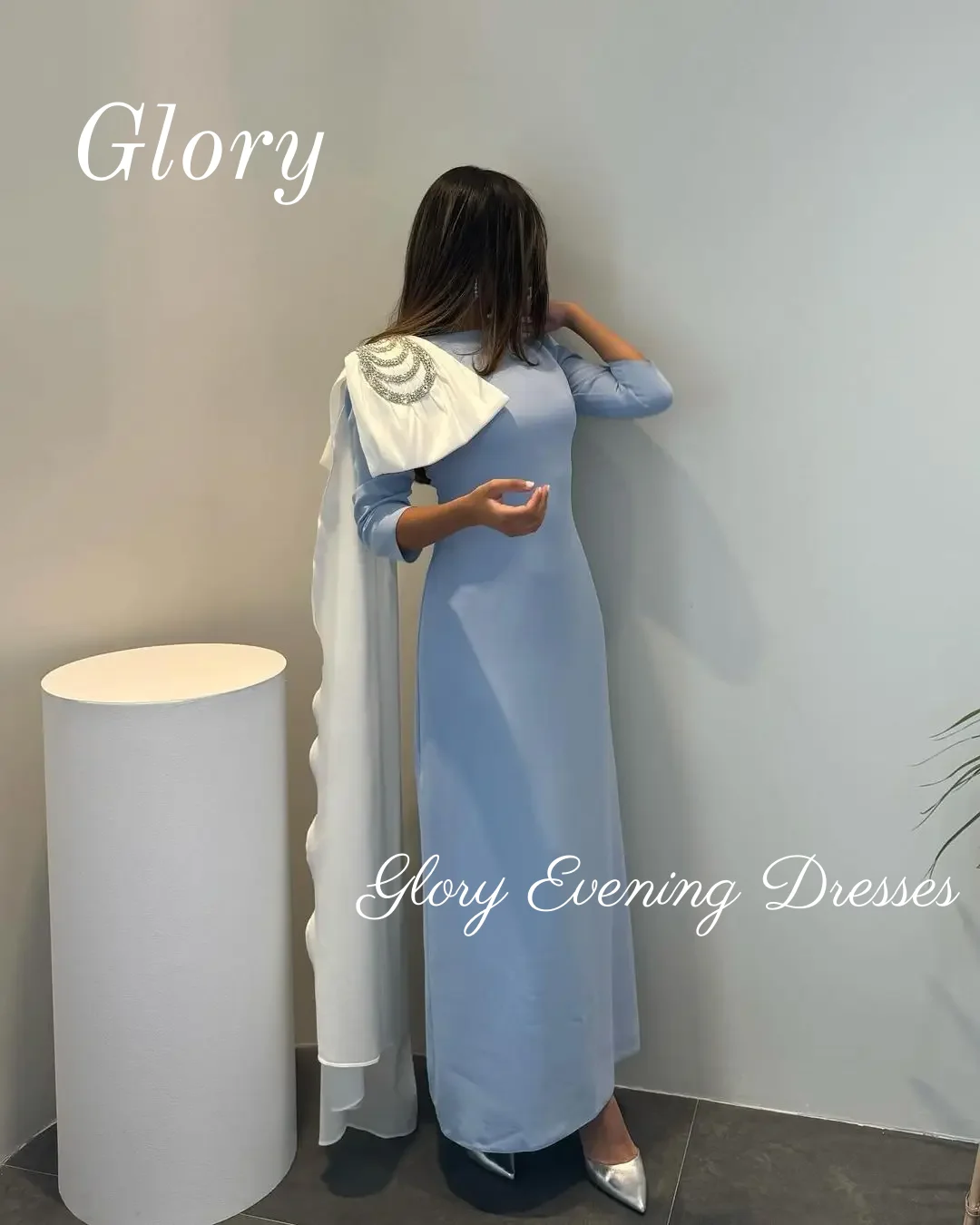 Saudi-Arabien Himmelblaue Abendkleider für Damen, knöchellang, A-Linie, Ballkleider, Träger, Rüschen, ärmellos, formelle Partykleider