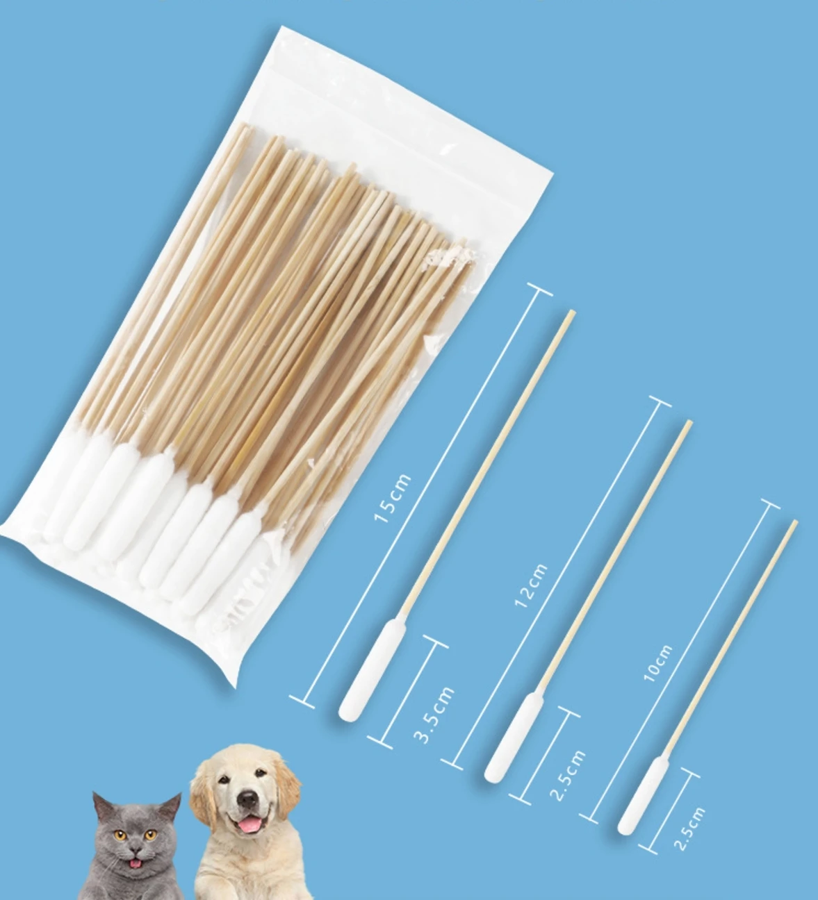 50/100/300/500/900/1000pcs 15cm Double headed Cotton Swabs , Bamboo Handle, Pet Ear Cleaning Solution Supplies for Dogs and Cats