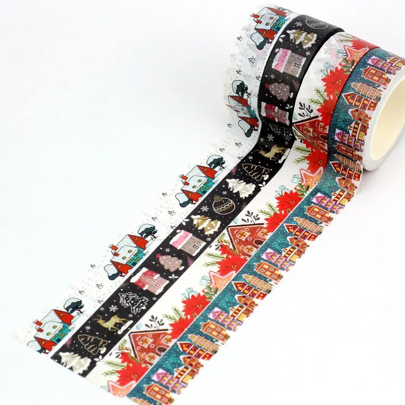 NEW 1X 10M Decor Christmas Houses Washi Tape Set for Scrapbooking Adhesive Masking Tape Cute Journaling Kawaii Papelaria