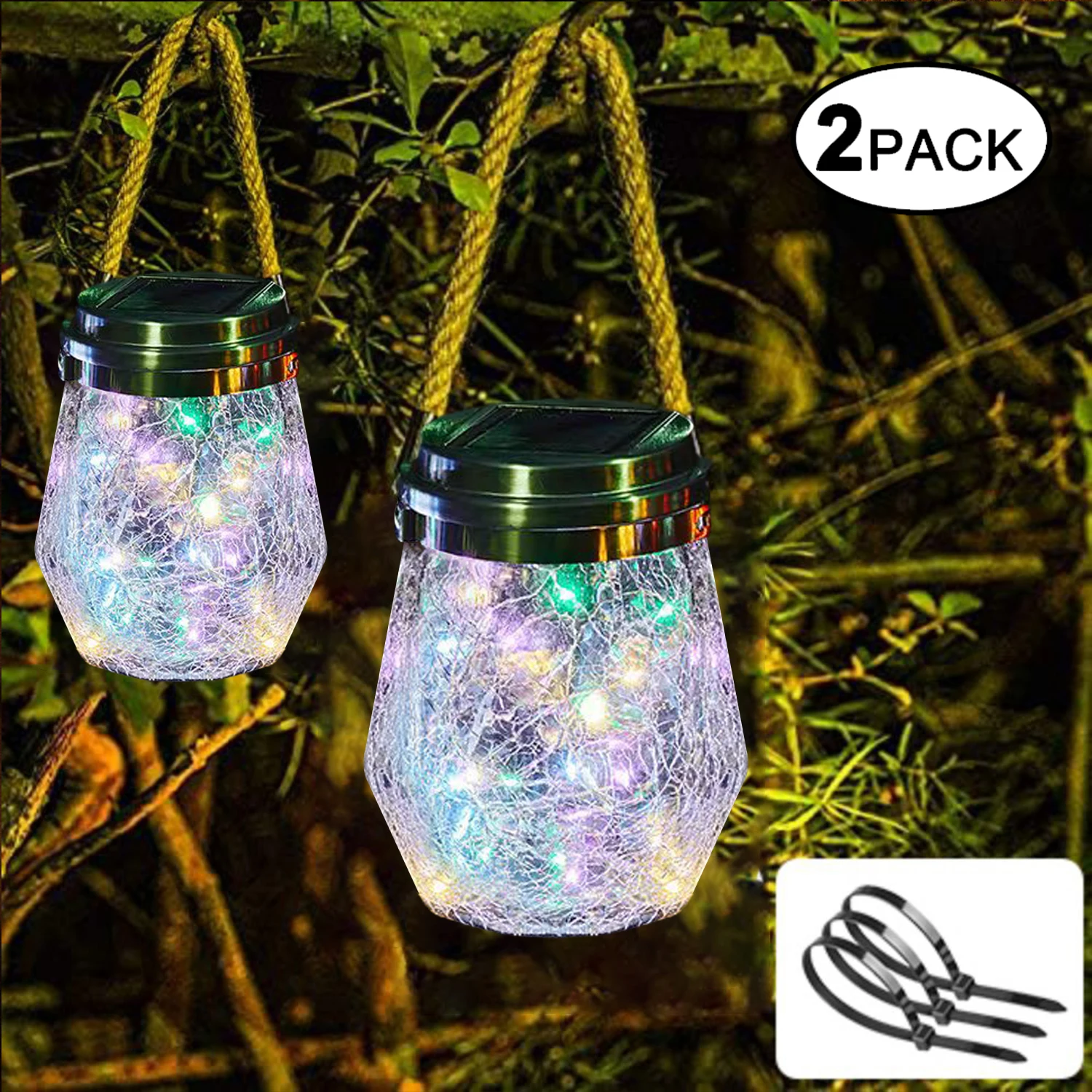 2 Packs Solar Outdoor Lanterns, Waterproof Decorative Diamond Shape Cracked Glass Lantern With 30 LED Beads For Backyard Pathway