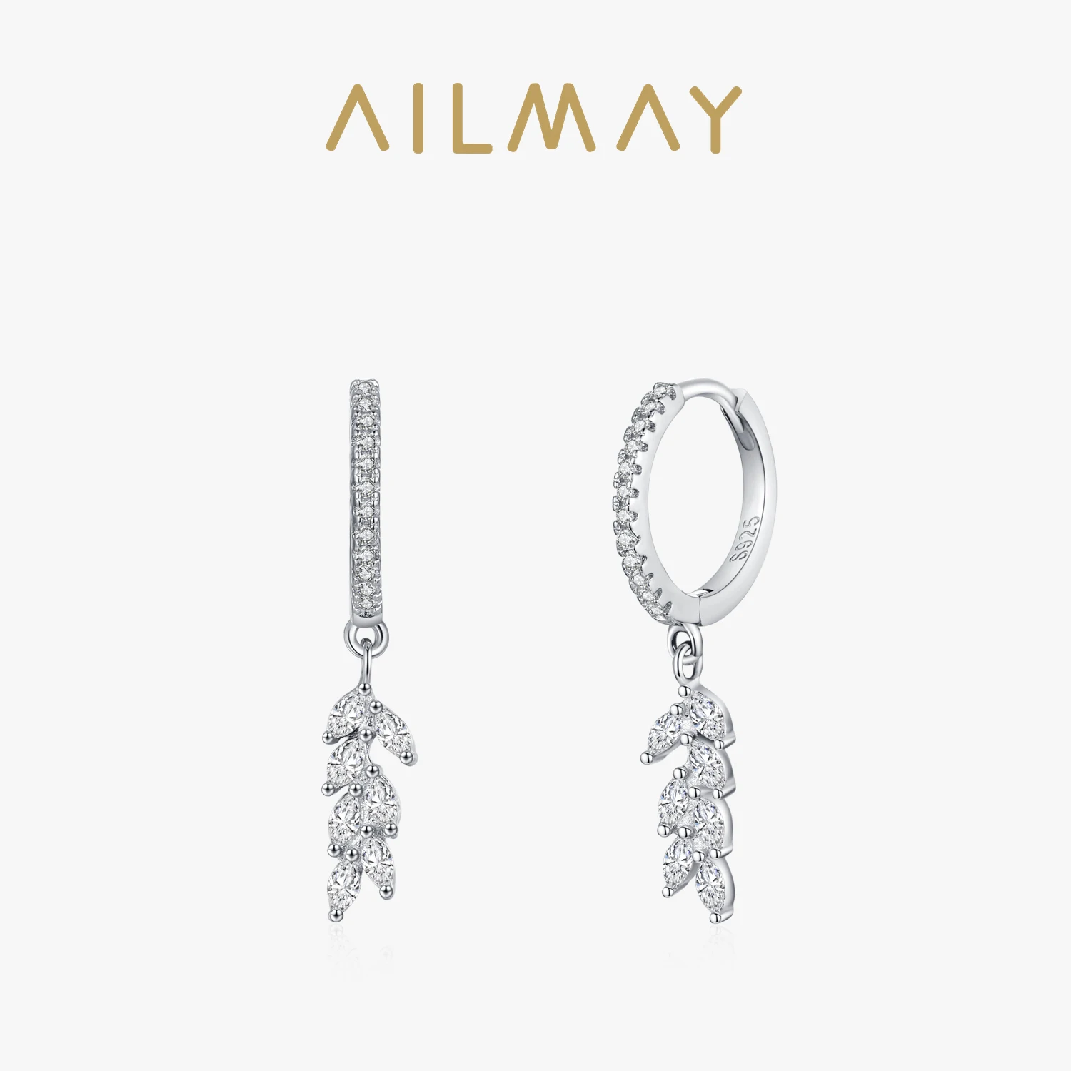 Ailmay 925 Sterling Silver leaf Pendant earrings For Women Trendy Dazzling Clear Zircon Party Accessories Gift