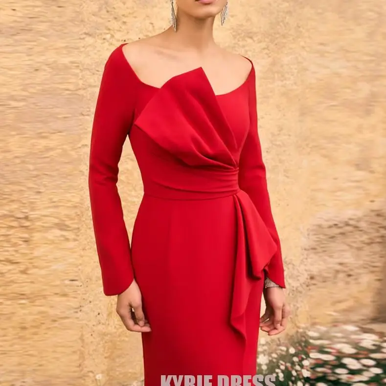 Mother of The Bride Dresses Customized Color Scoop Neck Full Sleeves Slit Mermaid for Formal Wedding Guest Dresses Evening Gown