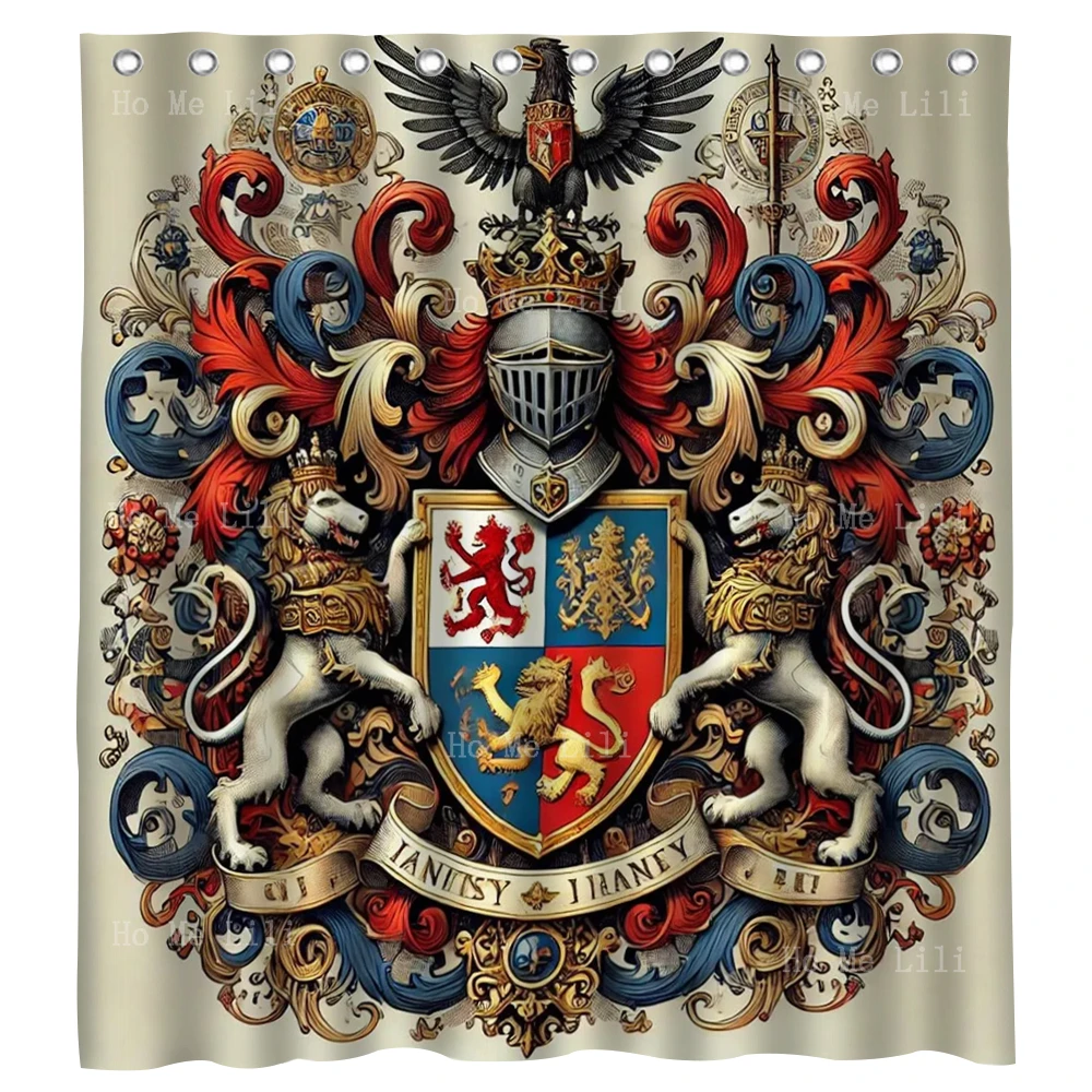 Ornate Medieval Coat Of Arms Design Osmanli Tugrasi Ottoman Empire Emblem Design Fabric Shower Curtain Home Decor