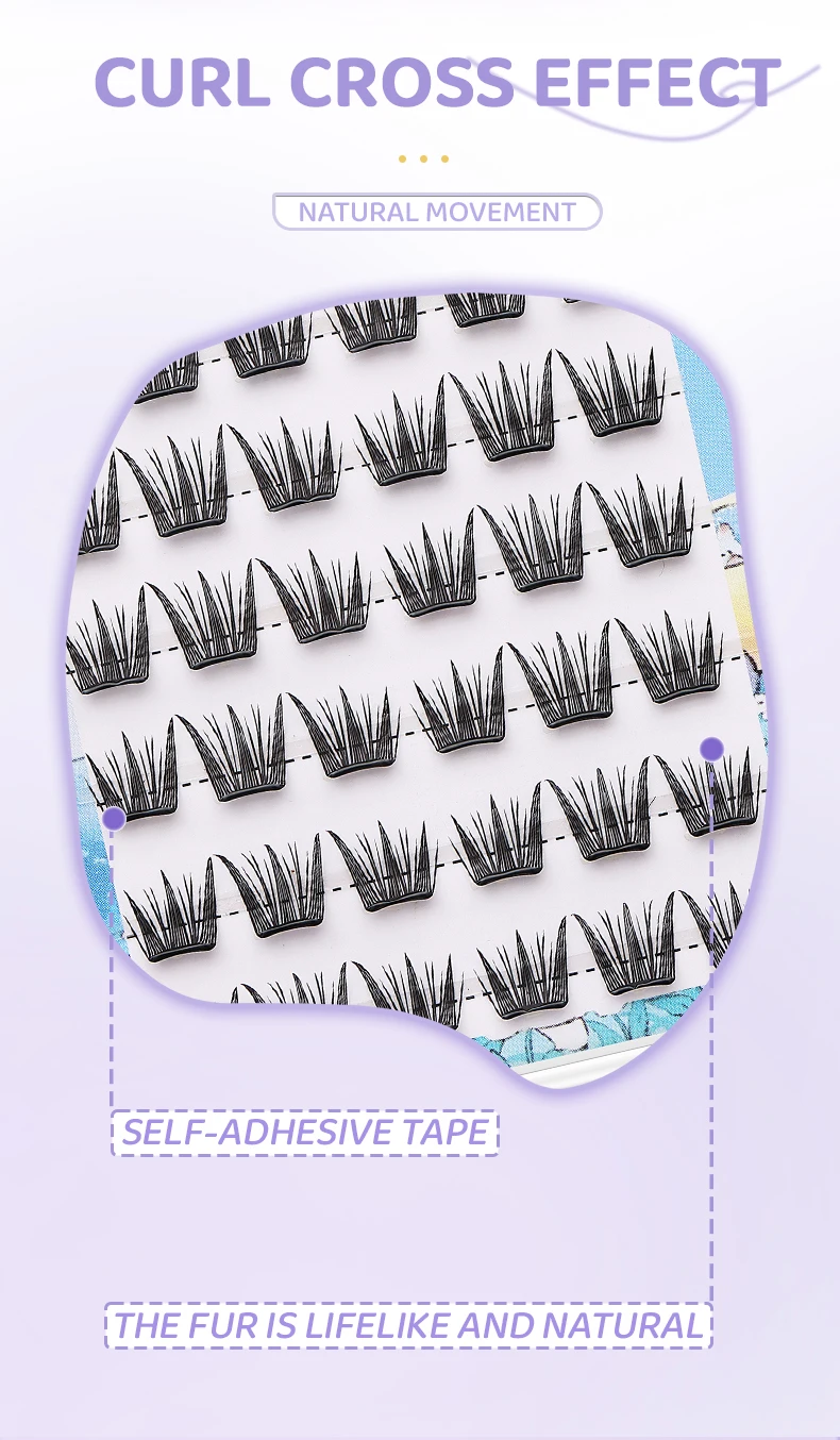 DINGSEN Selbstklebende Cluster-Wimpern, 6 Reihen, einzelne Wimpern, kein Kleber erforderlich, koreanisches Make-up, DIY-Wimpern, natürliche Wimpern – Detail 5