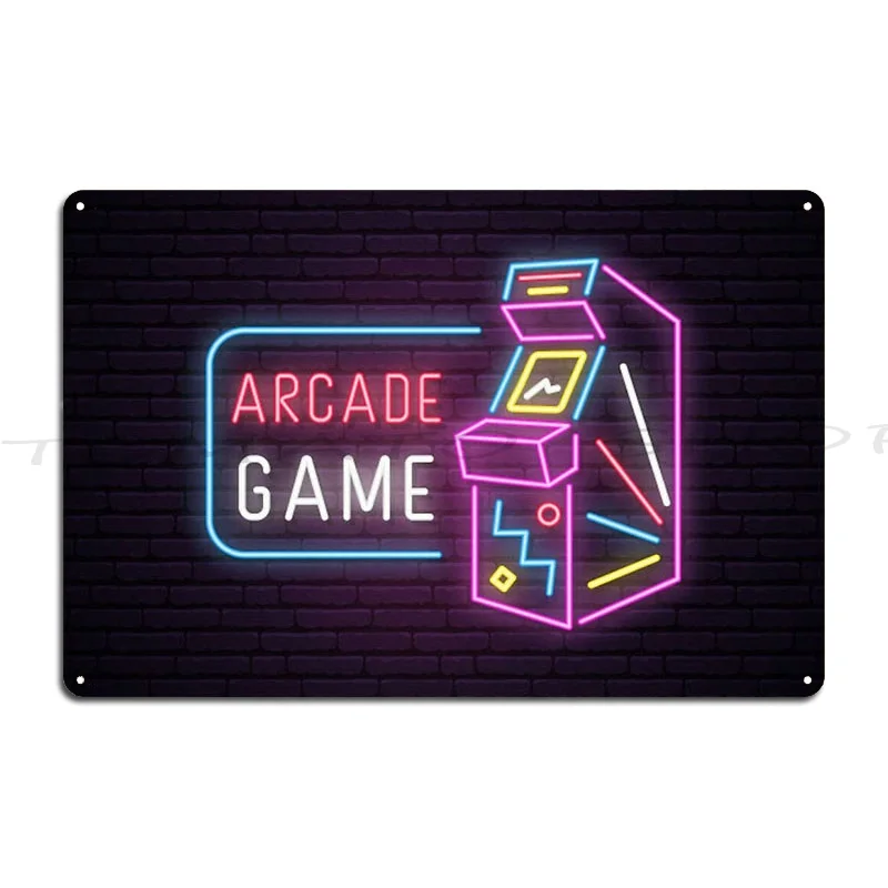 Neon Arcade Machine Game Metal Plaque Mural Wall Decor Decoration Vintage Print Tin Sign Poster