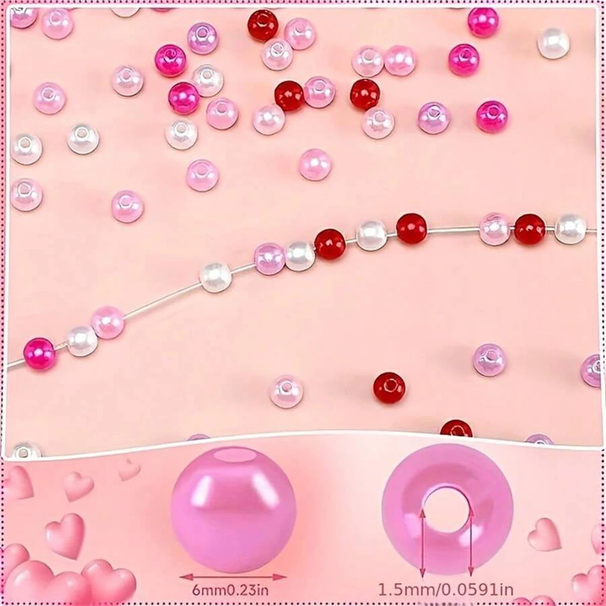 500/250pcs 6mm Pink, Red and Rose Colored Valentine's Day Acrylic Beads with Holes, Suitable for DIY Bracelets, Necklaces