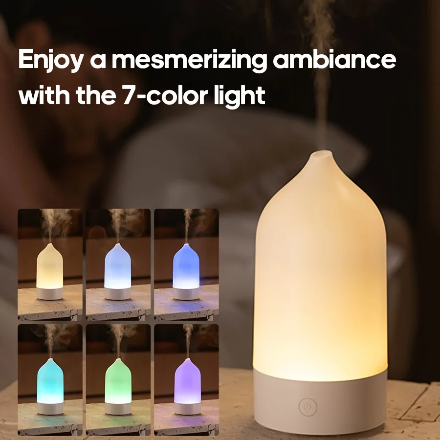 2025 Simple Flower Vase Humidifier Aroma Diffuser With 7-Colorful Light Effect Suitable For Bedroom And Office Humidification