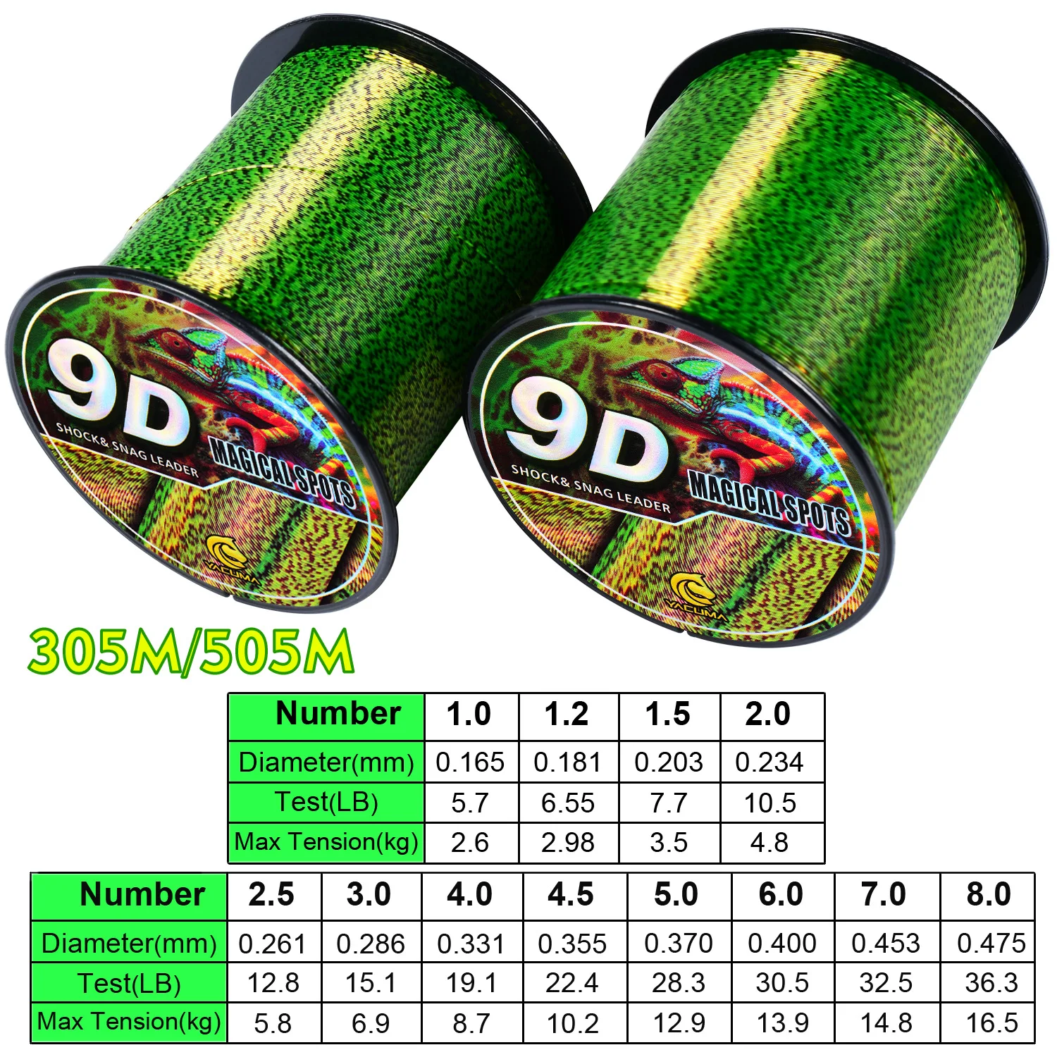 YACUMA 305M 505M 9D Camouflage Spotted Fishing Line Invisible Pesca Carbon Fiber for Freshwater and Saltwater Fishing Equipment