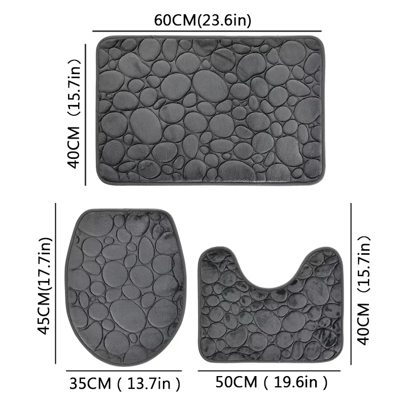 3 Stück/Set einfarbig einfaches Badezimmer wasserabsorbierende und rutschfeste Bodenmatte Steinmuster, bequem und weich, dreiteiliges Set – Detail 8