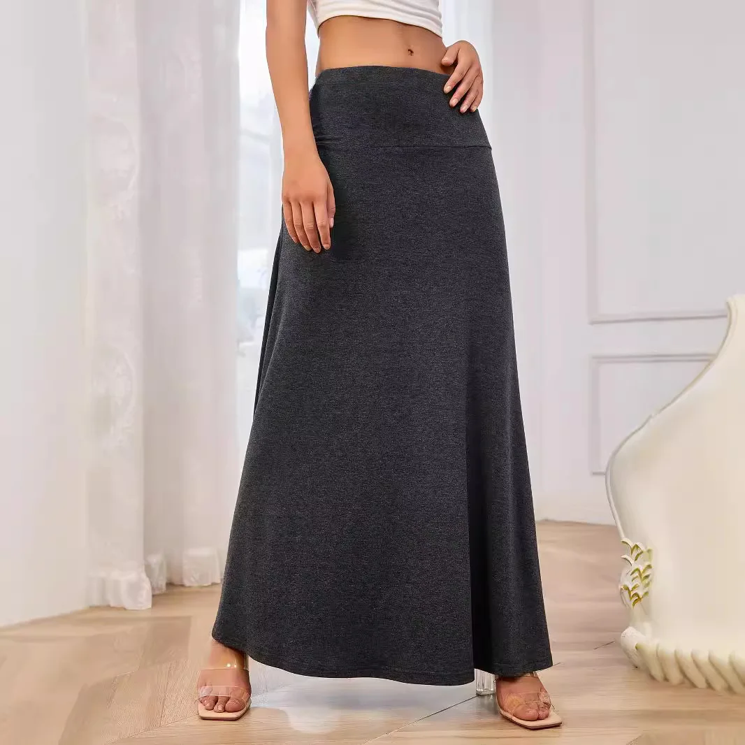 Y2K-falda informal para ir al trabajo para mujer, vestido de color liso de otoño, vestido sencillo tejido en forma de A, vestido largo holgado ajustado a la moda