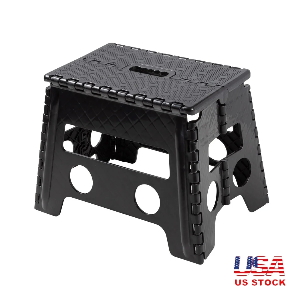 

Folding Step Stool Lightweight Plastic 13 Inch Height Supports 300lbs Slim Profile Easy Storage Kitchen Bathroom High Shelves