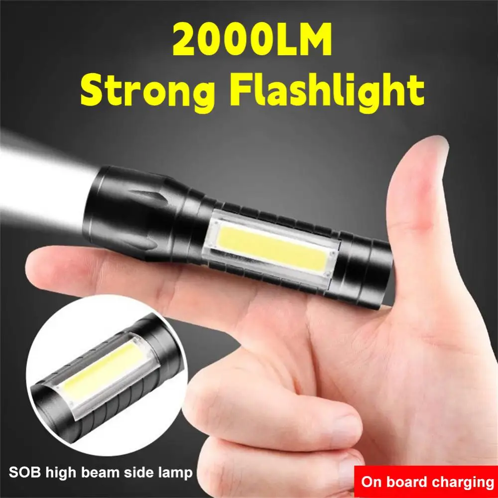 

2000LM Strong Flashlight Rechargeable Mini Zoom Torch Outdoor Camping Strong Lamp Lantern Waterproof Tactical Flashlight Torches