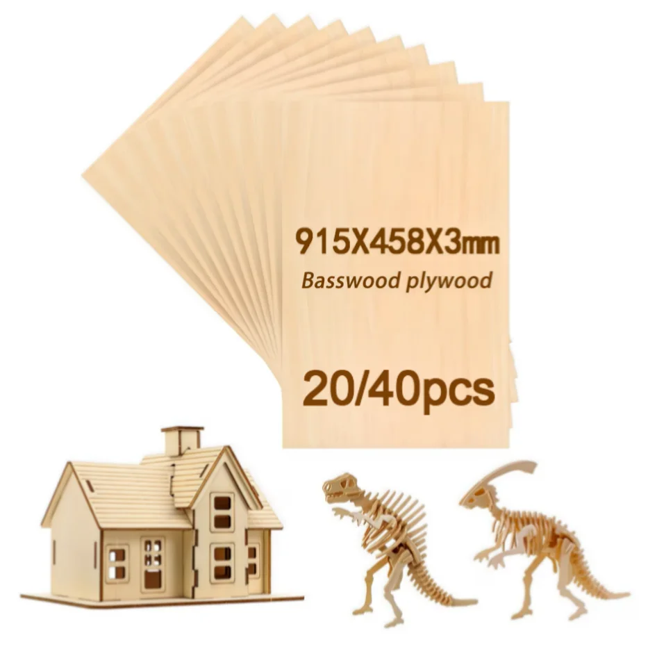 20/40 Stück, 915 x 458 x 3 mm, großer Holzplatten-Satz aus Lindenholz, geeignet für XTool P3 Laserschneider, zum Lasern, Gravieren, Bemalen und für Modellbau. – Detail 1