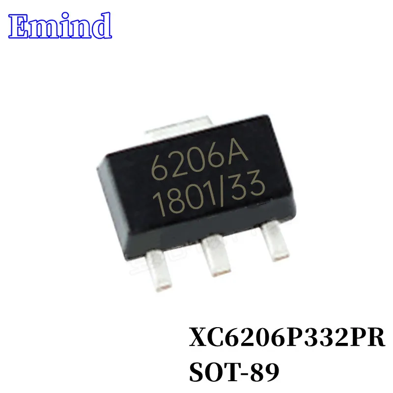 100/300/500/1000/2000Pcs XC6206P332PR 6206-3.3V 6206A 3.3V SMD Low Dropout Regulator SOT-89 LDO 3-terminal Regulator IC