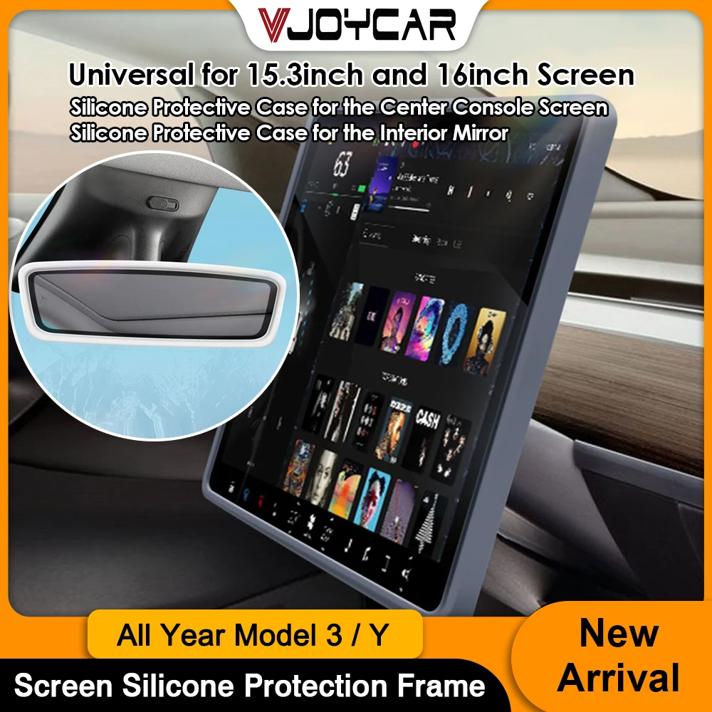 

Vjoycar Interior Rearview Mirror Silicone Protection Frame Cover for Tesla All Model 3 Y Center Console Screen Protector Trim