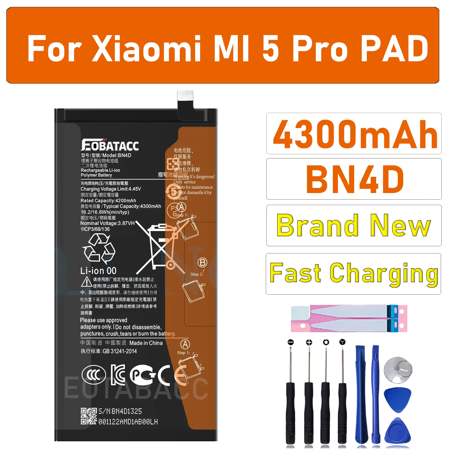 2026 Years EOBATACC 100% New BN4D For Xiaomi Pad 5 Pro Pad5 Pro Safe High-Efficiency Laptop Battery 4900mAh+Free Tools