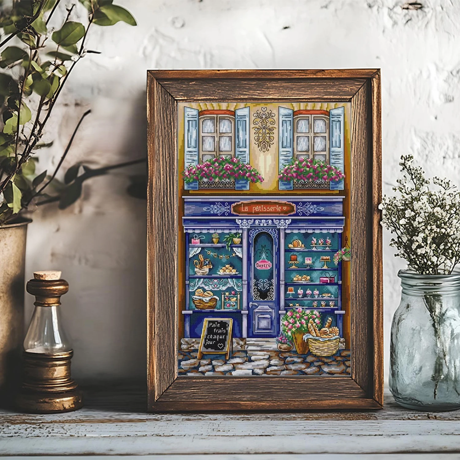 

Joy Sunday Pre-printed Cross Stitch Kit Easy Pattern Aida Stamped Fabric Embroidery Set-Blue Shop Window