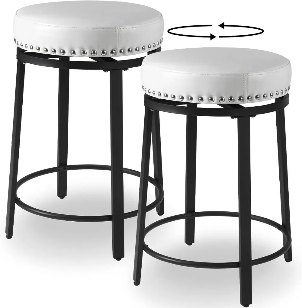 

Stools Set of 2, Modern Counter Height, 24 Inch Swivel Counter Stools with Soft Cushion, White Barstools for Kitchen Counter
