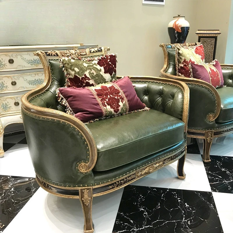 French Neoclassical Chinese Style Mahogany Carving Color Dark Green Suede 123 Combination Sofa