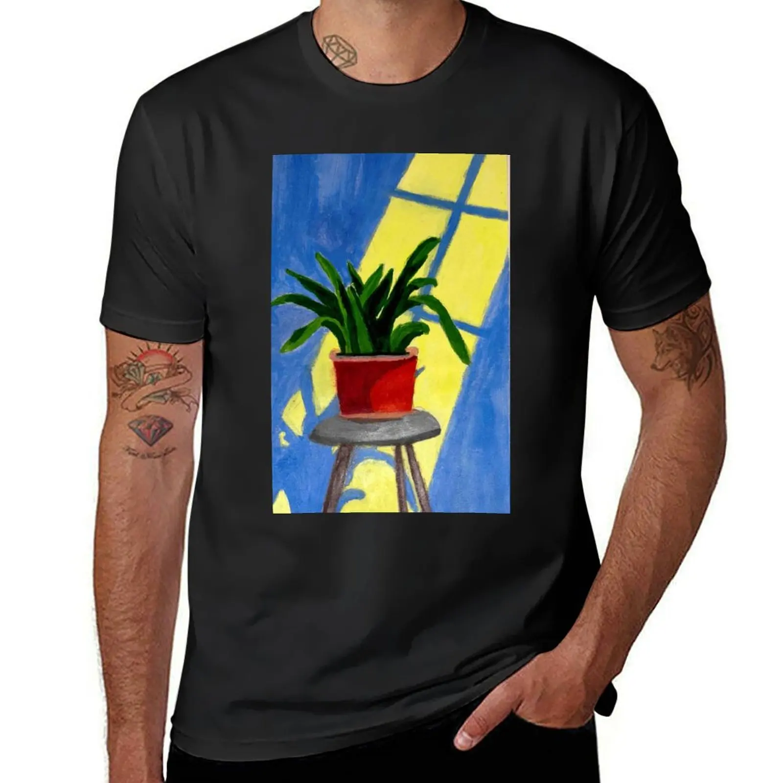 Plant painting with sunlight view T-Shirt graphics tops vintage clothes summer tops mens t shirt graphic