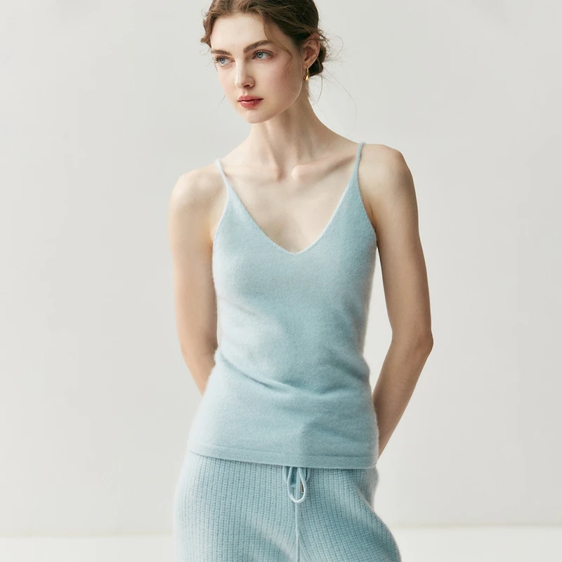 MVLYFLRT Women's Fashion Cashmere Camisole V-Neck Pullover Vest 100% Knitted Versatile All-Year-Round T-Shirt