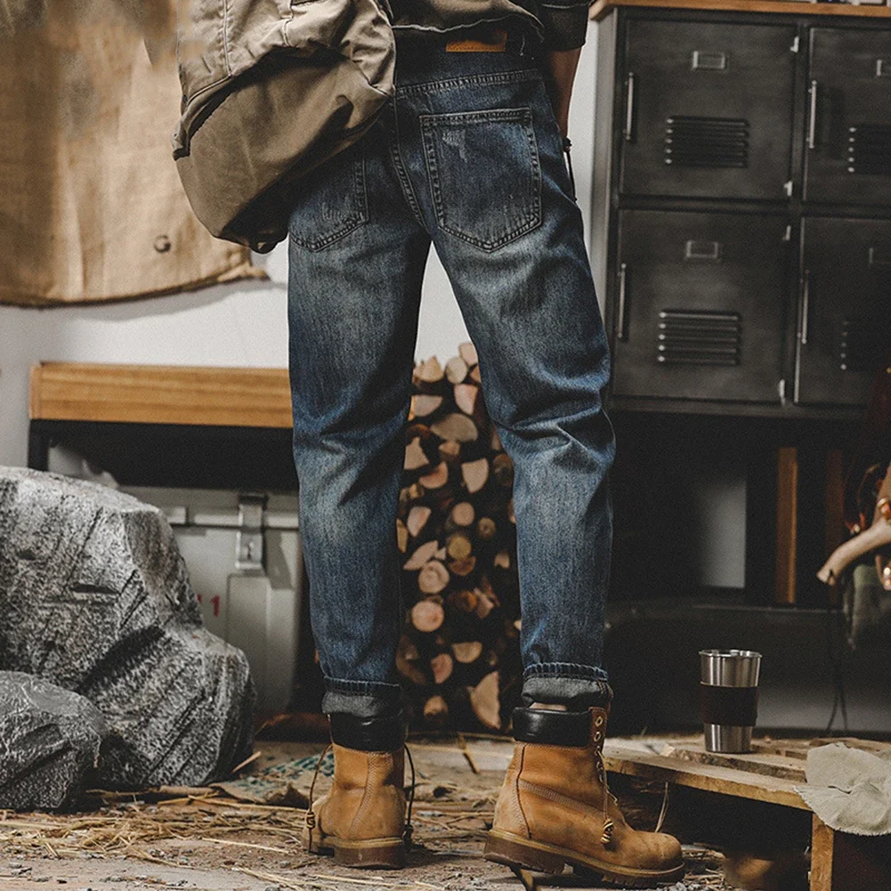 

Men's Mid-Rise Slim Fit Straight Jeans - Retro Washed, Breathable & Trendy For Casual & Streetwear