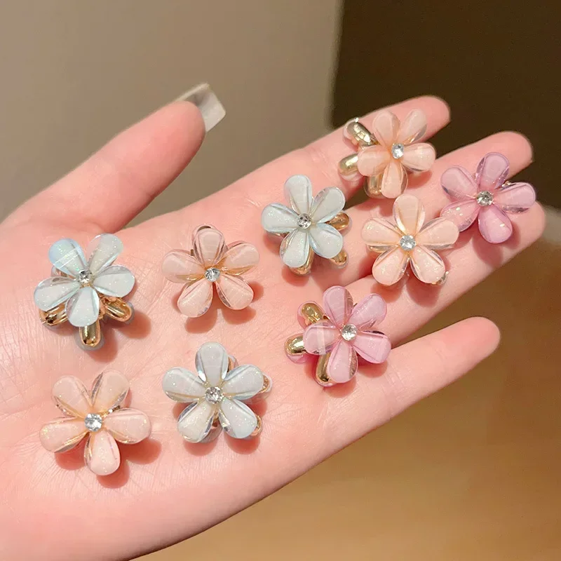 1-10PCS Colorful Opal Hairpins Kids Cute Girls Mini Flower Hairclip Claws Small Crystal Headdress Korean Sweet Hair Barrettes