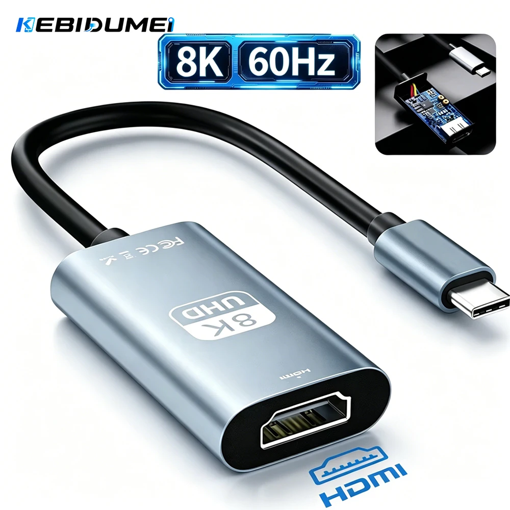 KEBIDUMEI 8K 4K 60Hz 30Hz USB C to HDMI Cable Type C HDTV Converter Adapter Cable For MacBook Smartphones PC Laptop