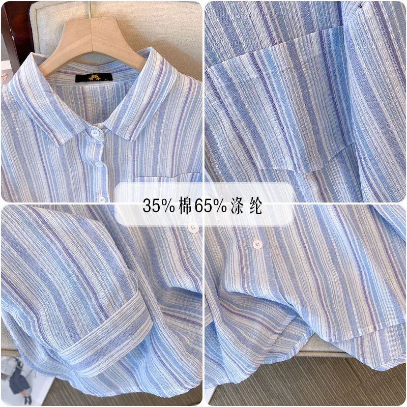 150Kg Plus Size busto da donna 163 primavera estate camicia a maniche lunghe colletto Polo a righe arcobaleno Top 6XL 7XL 8XL 9XL 10XL