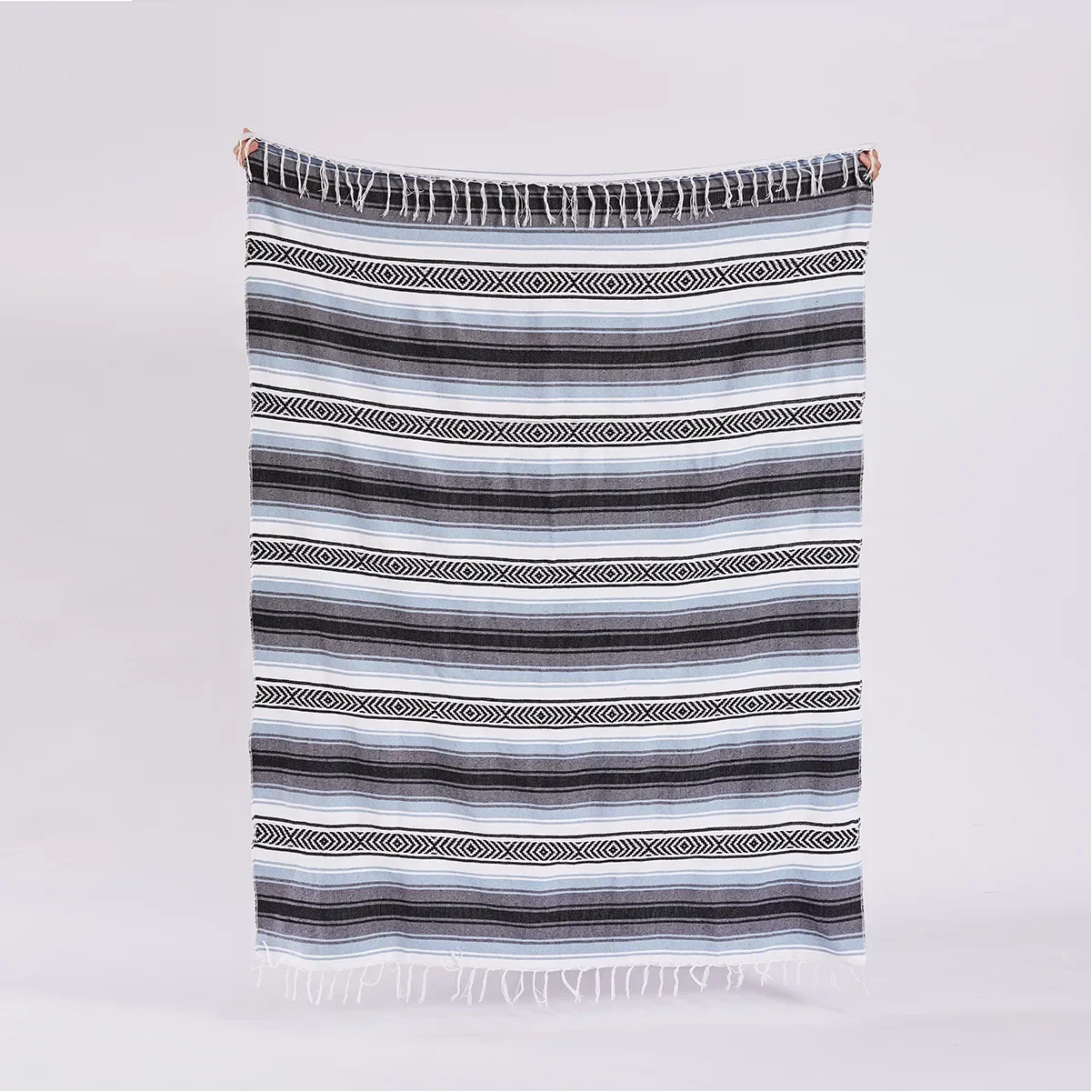 Mexican Beach Blanket, Multi Use Striped Handmade Woven Towel, Tassels Throw Rug for Sofa Bed, Home Picnic Mat, 130x170cm
