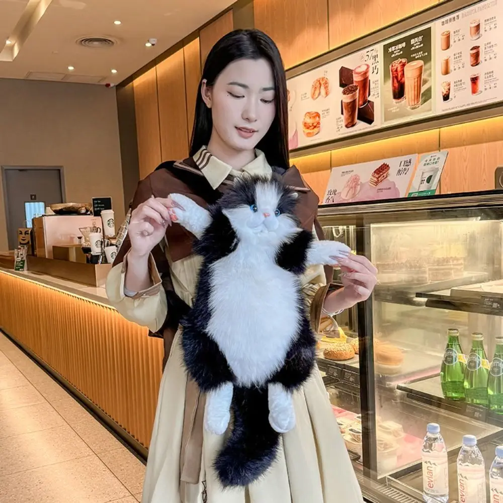 긴 머리 푹신한 고양이 인형 배낭 슈퍼 현실적인 나비 넥타이 플러시 고양이 배낭 Ragdoll 고양이 수제 귀여운 여성 배낭