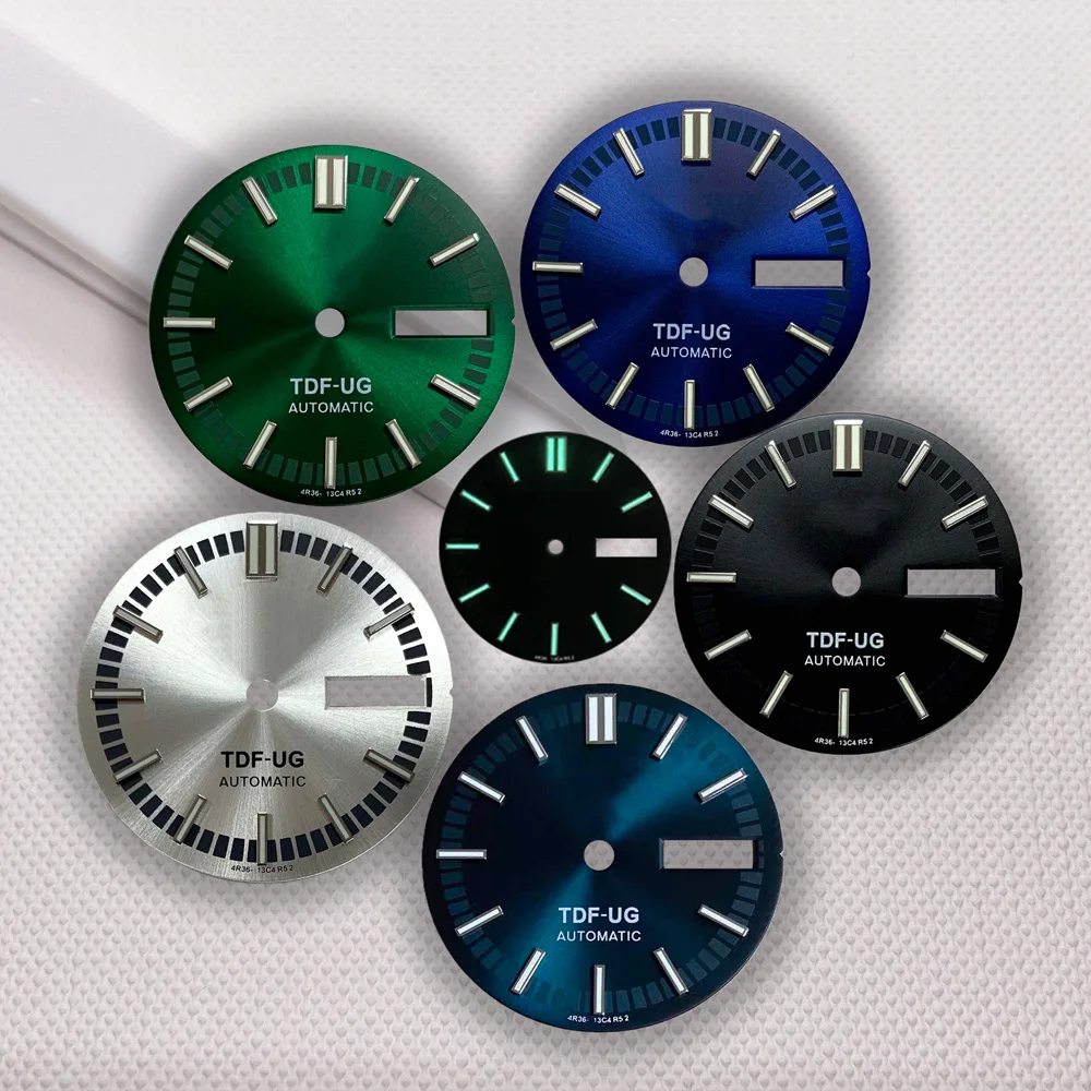 جديد 28.5 مللي متر 5 فتحات TDF-UG قرص أخضر مضيء ، مناسب لملحقات ساعة الحركة الأوتوماتيكية NH35/36 حسب الطلب